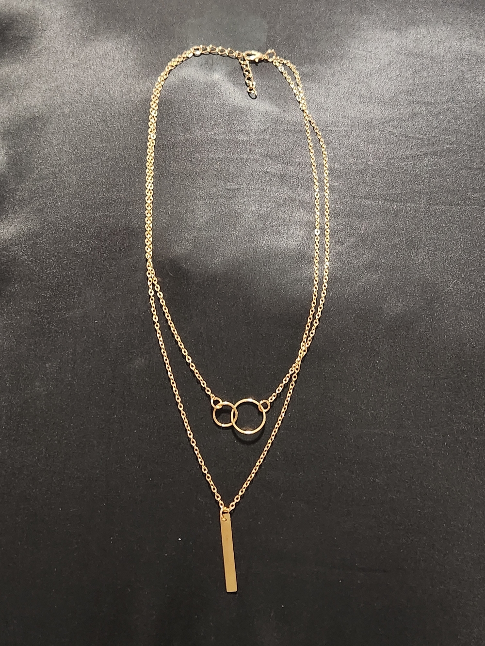 ​Gold Tone Layered Necklace Double Circle and Bar Pendant Minimalist Jewelry
